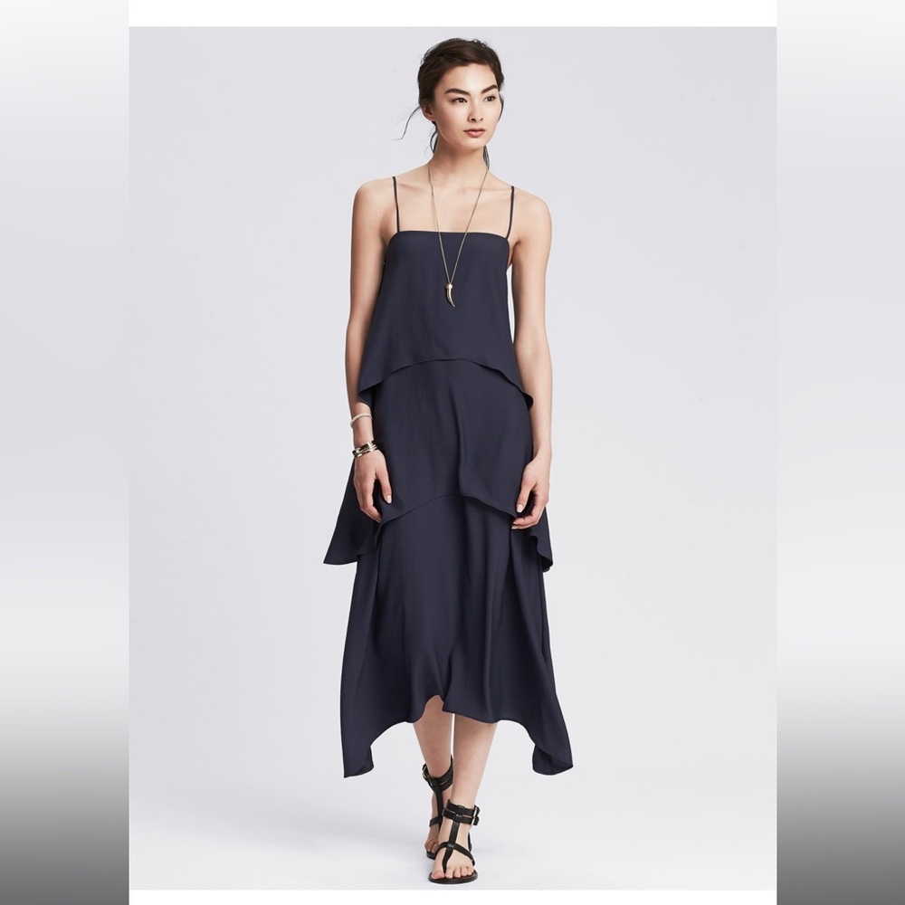 Banana Republic Navy Tiered Midi Dress